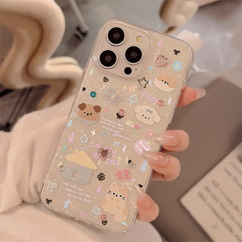 귀여운 만화 강아지 쉘 패턴 폰 케이스 (아이폰 11, - Clear Shockproof Bumper Case 리뷰 및 가격