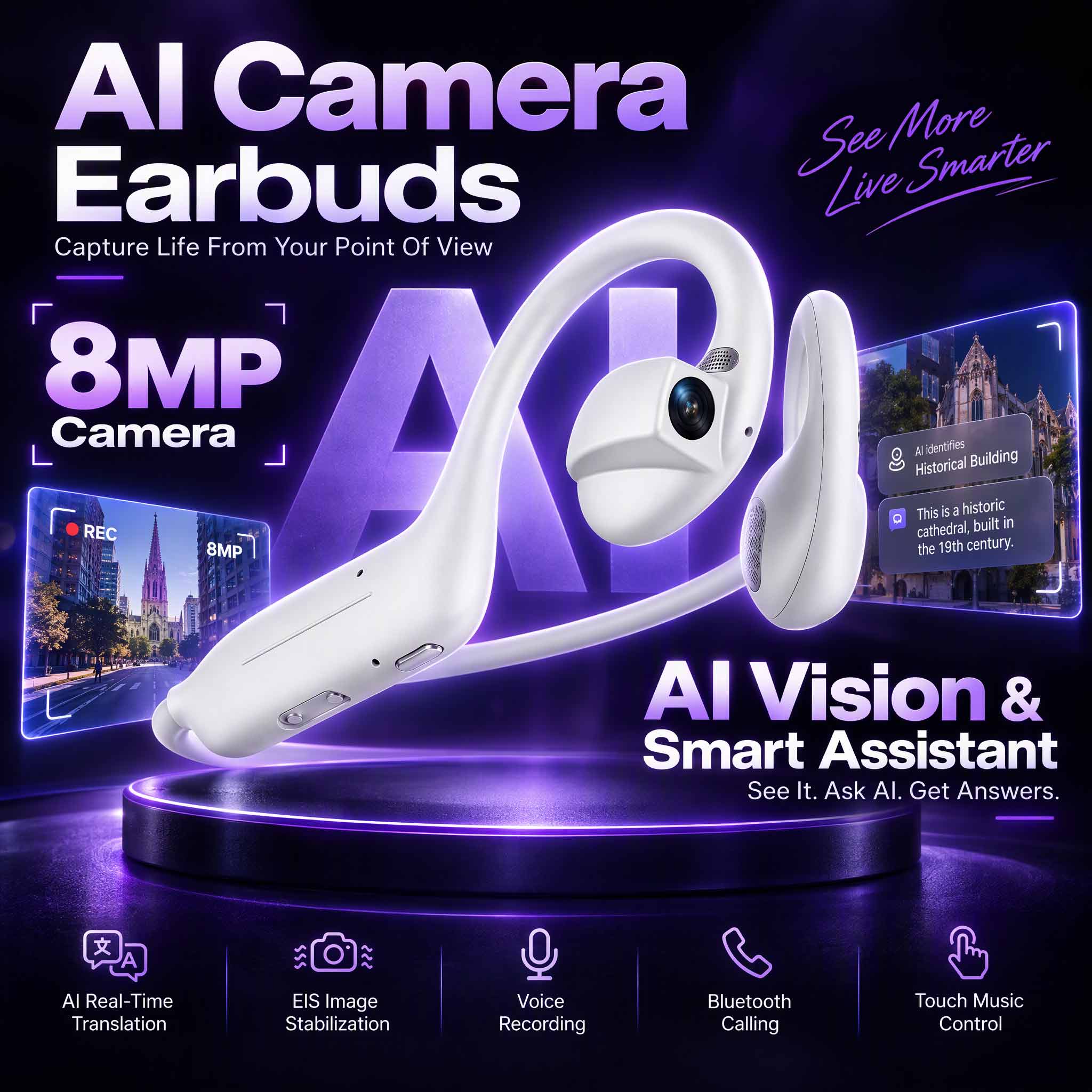 최신 인공지능 스마트 카메라 이어폰: 8MP HD 카메 - Earphones 리뷰 및 가격
