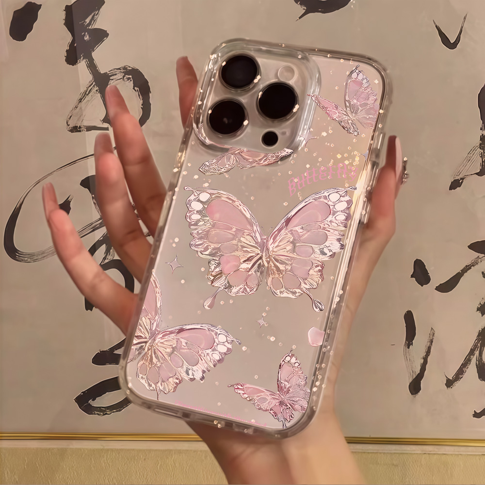 핑크 나비 클리어 글리터 폰 케이스 아이폰 17 13  - Clear Shockproof Bumper Case 리뷰 및 가격